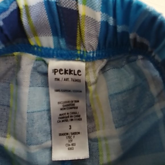 Pekkle Boys Blue Yellow Plaid Cotton Shorts 3T - Picture 4 of 4